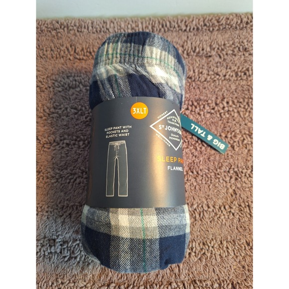 St John's Bay Mens 3XLT Big & Tall Grey Blue Plaid Sleep Athlesier Flannel Pants - Picture 2 of 5